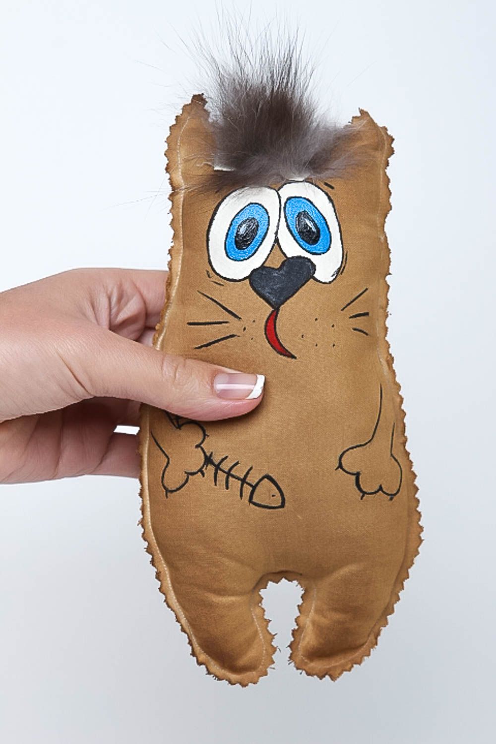 Peluche chat Jouet fait main en coton peint à l'acrylique Décoration maison photo 5