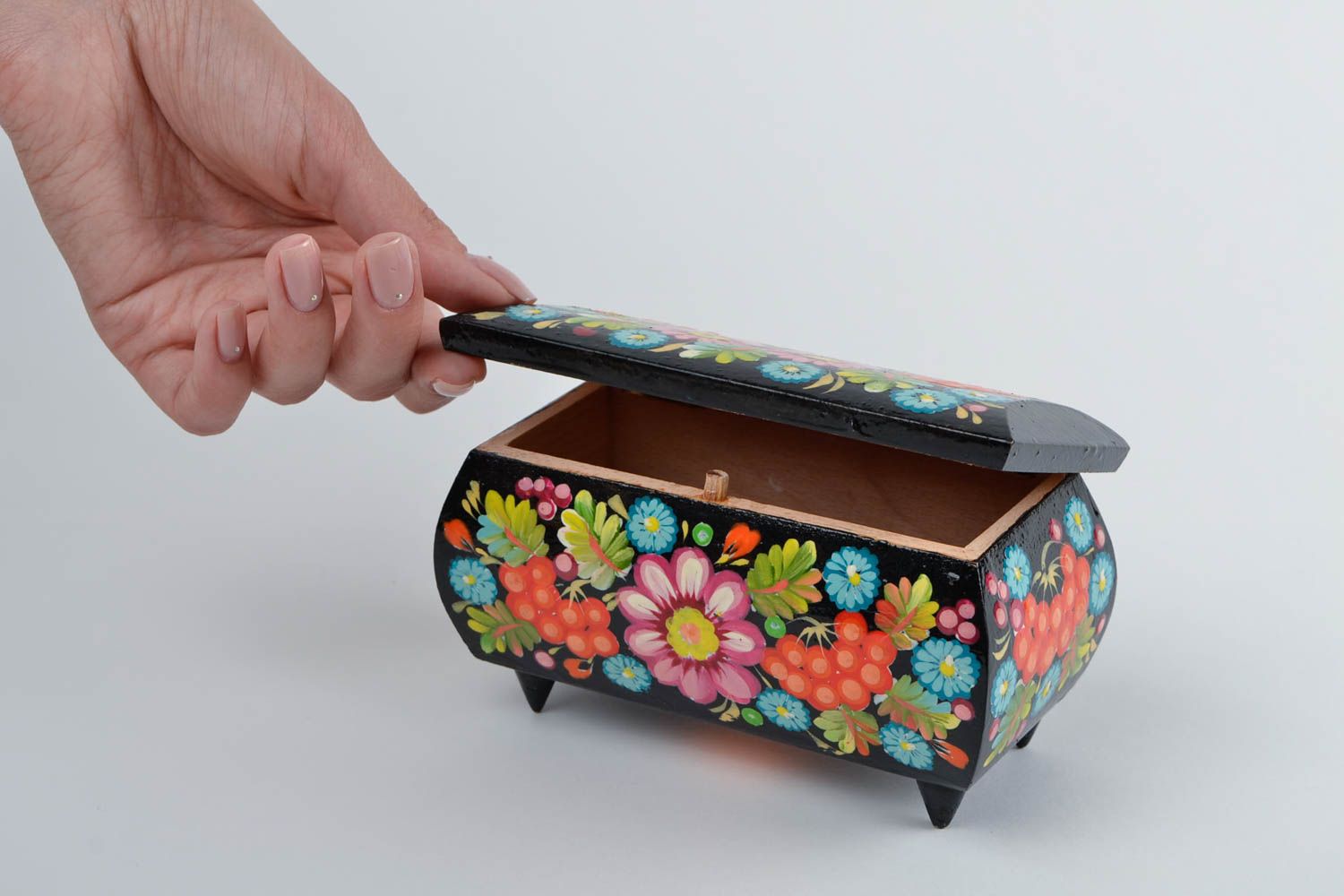 Handmade kleine Schatulle Schmuckschatulle aus Holz mit Beinen Geschenk für Frau foto 2
