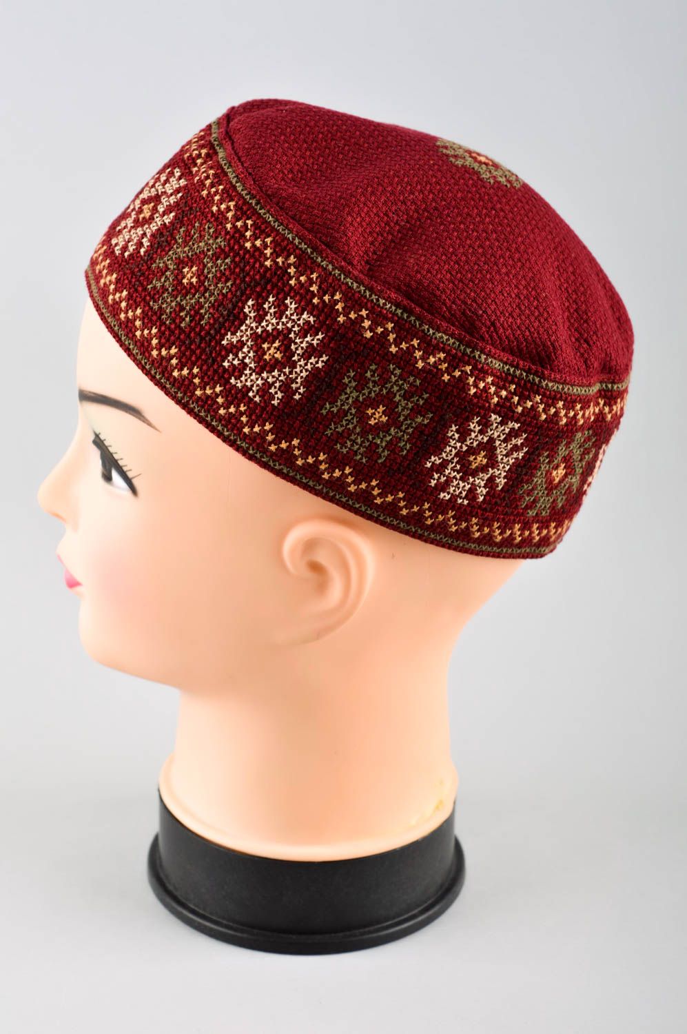 Red handmade fabric hat textile hat for men head accessories gifts for him photo 3