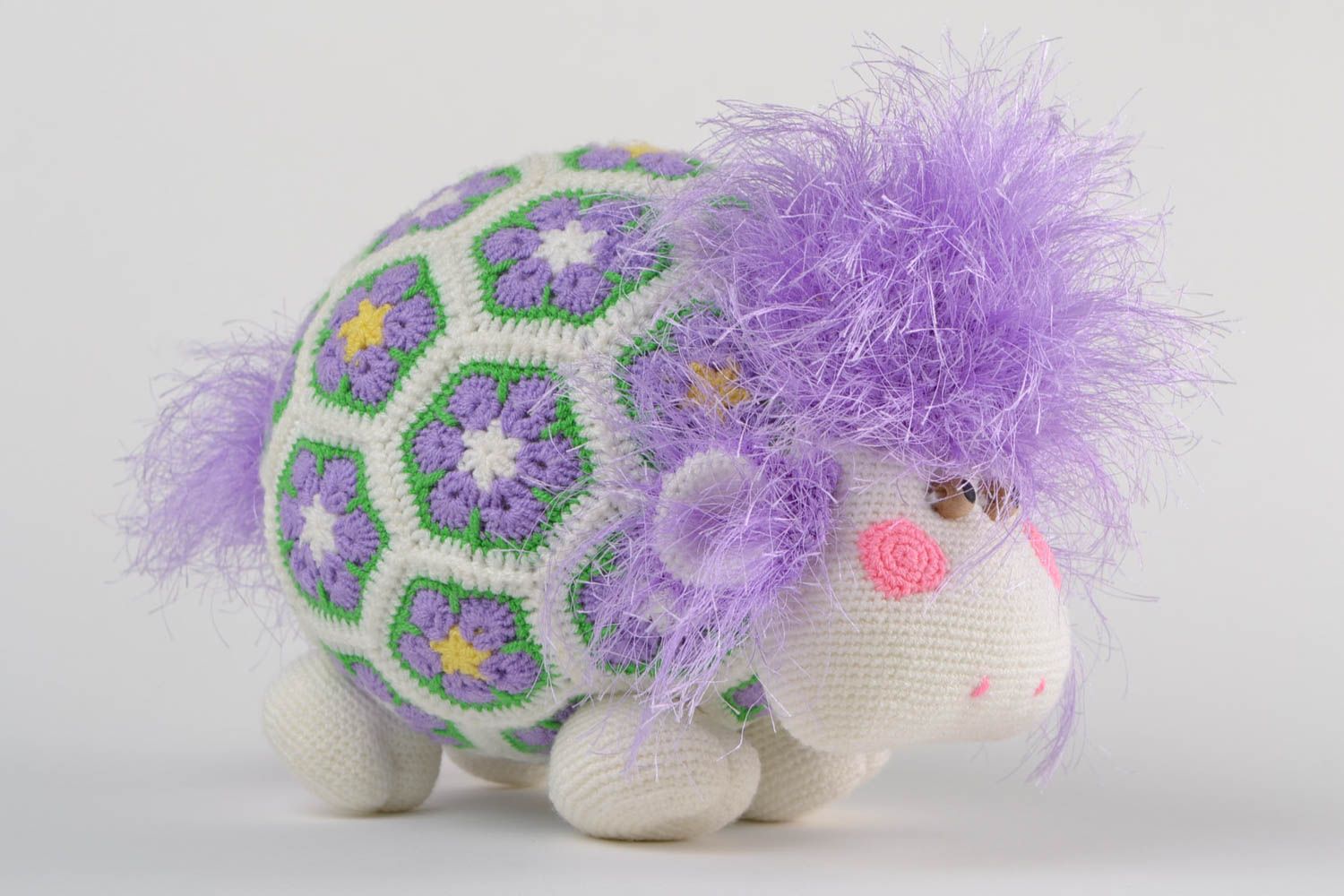 Handmade designer small soft toy crocheted of acrylic threads funny lamb photo 1