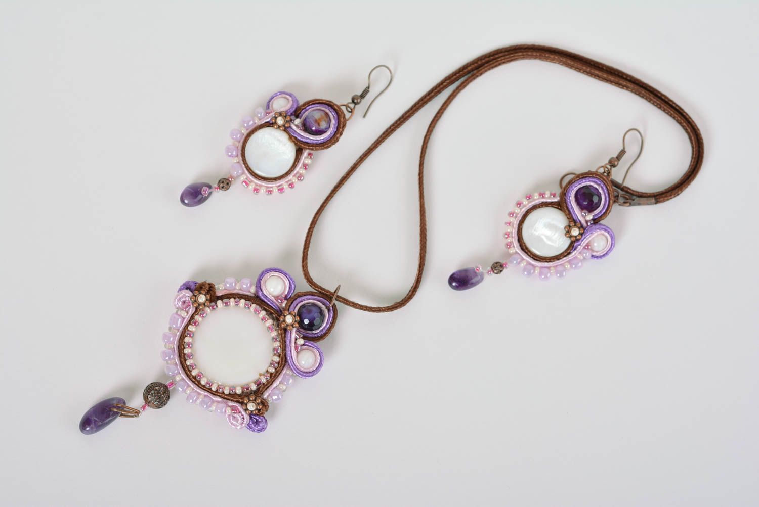 Handmade soutache jewelry soutache pendant and earrings stylish accessories photo 5