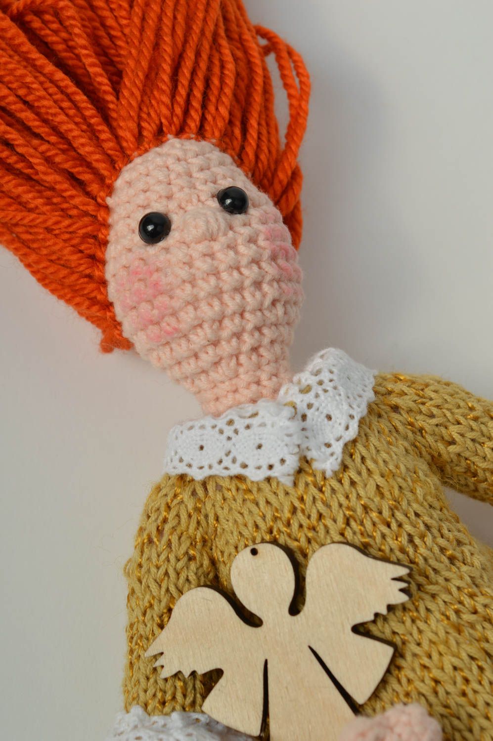 Poupée tricot Jouet fait main Cadeau enfant tricoté au crochet coton rousse photo 3