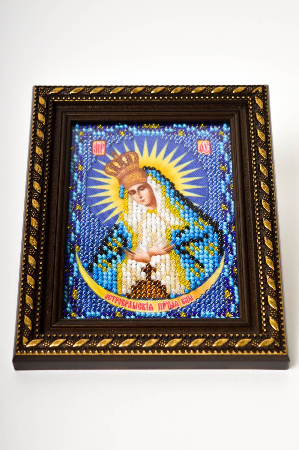 Икона ручной работы икона вышитая бисером православная икона Остробрамская фото 2