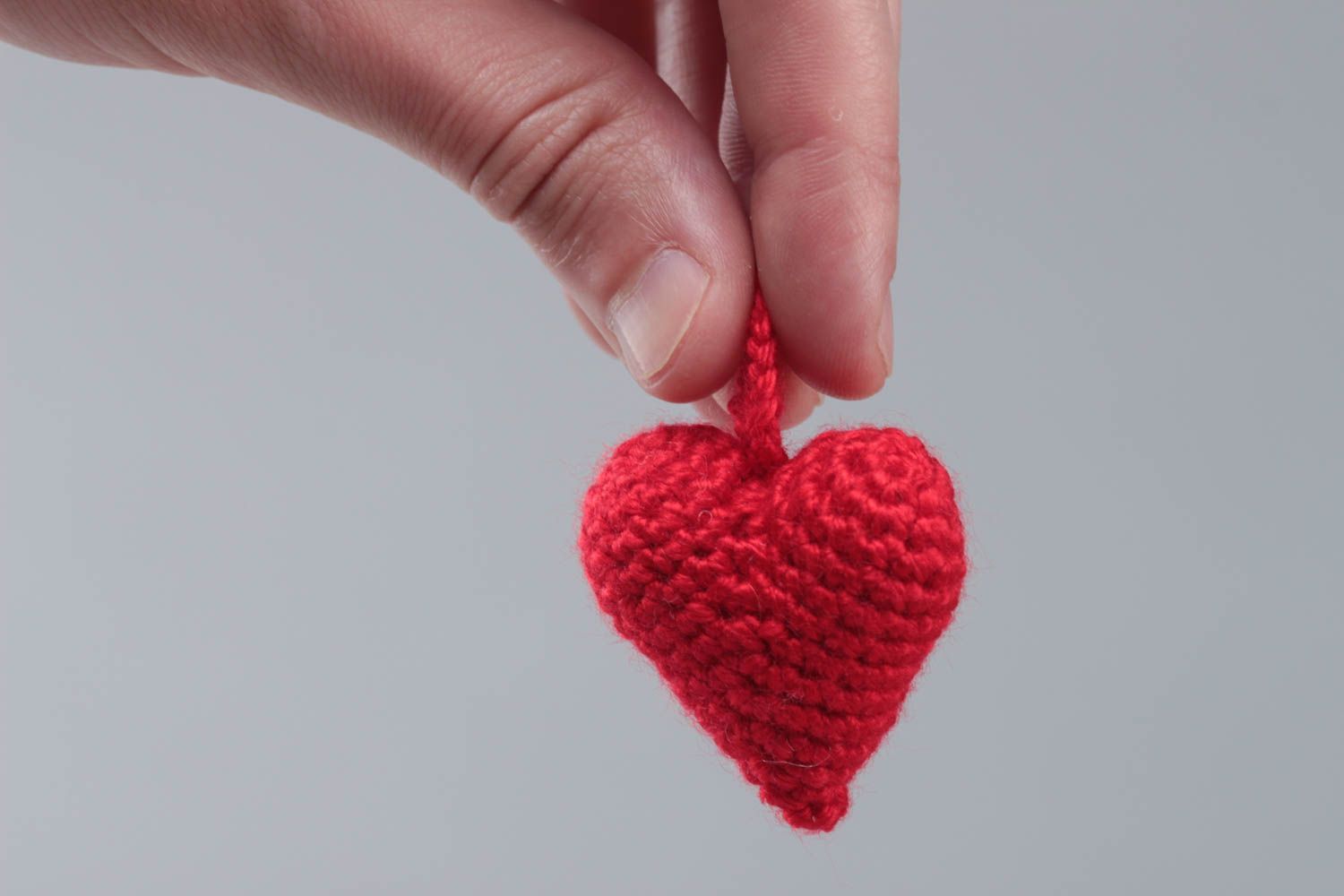 Handmade small crochet soft toy red heart with eyelet for kids and interior decor photo 5