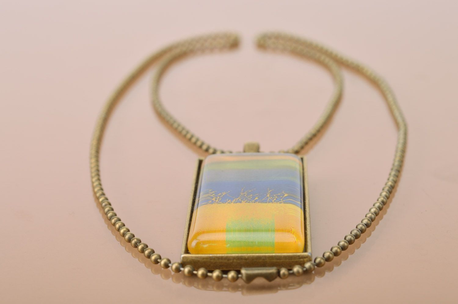 Handmade designer rectangular pendant with print on long chain for women photo 5