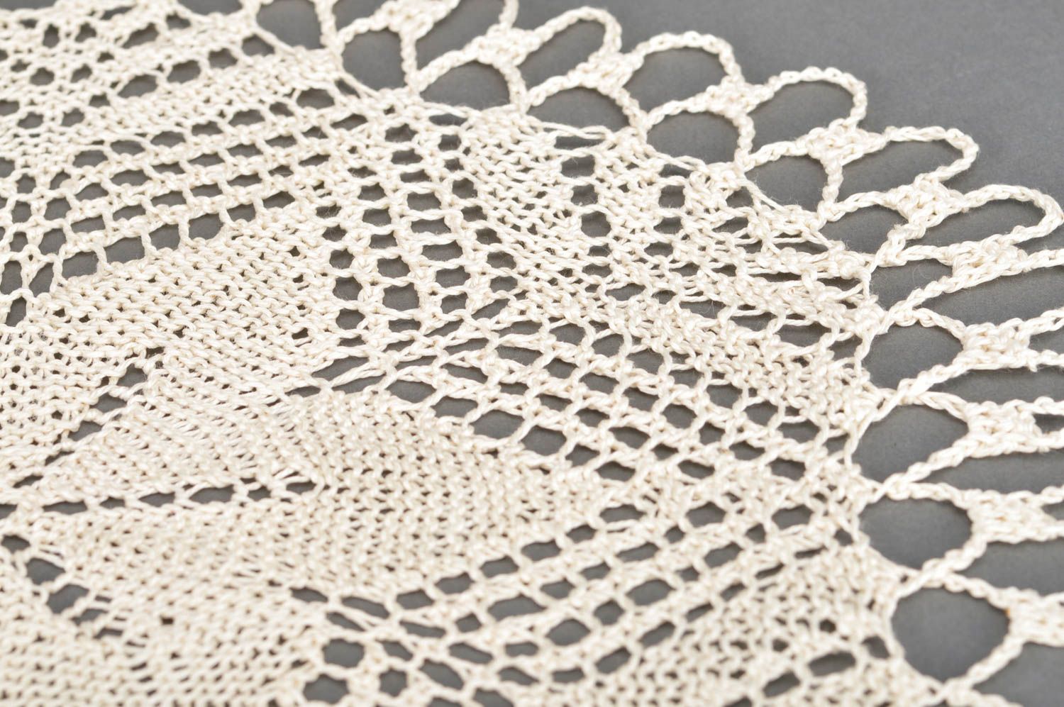 Napperon tricoté au crochet en fils de coton fait main rond ajouré crème photo 4