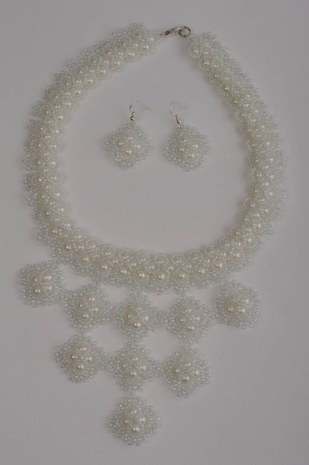 Stylish handmade beaded necklace beaded earrings artisan jewelry set gift ideas photo 4