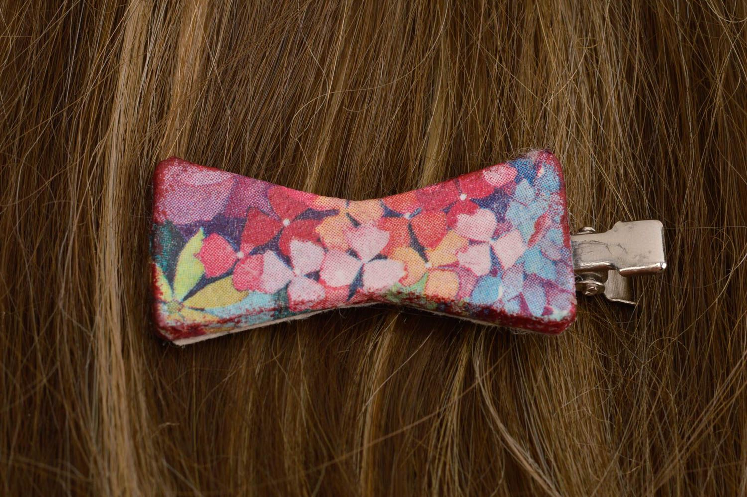 Barrette cheveux noeud faite main multicolore originale Accessoire femme photo 1