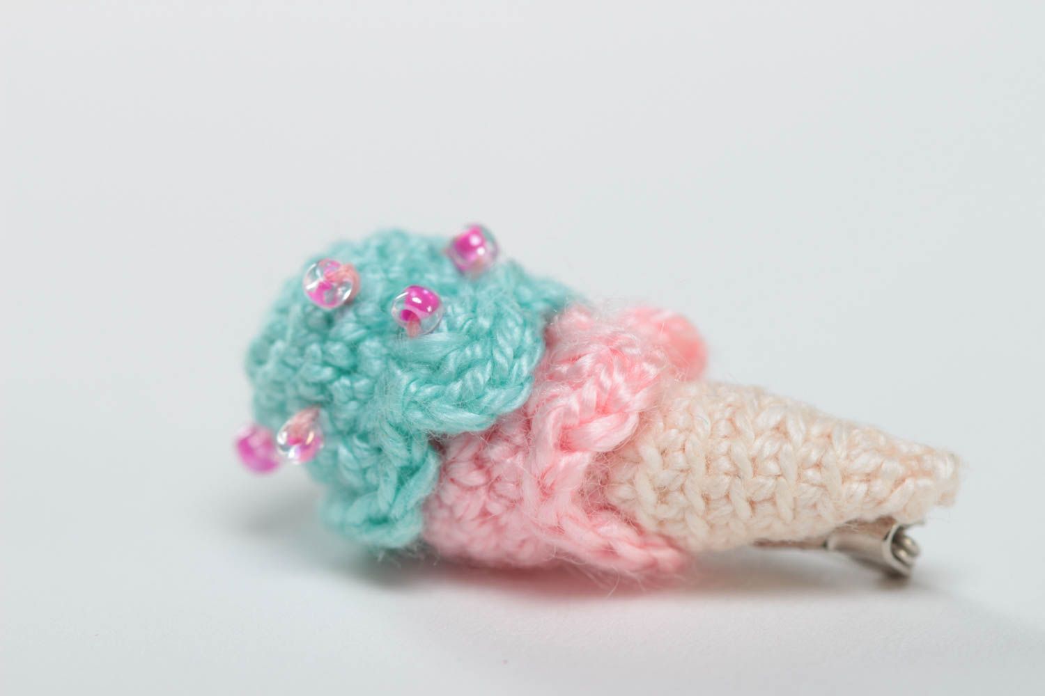 Crocheted brooch miniature ice cream of delicate colors handmade accessory photo 2