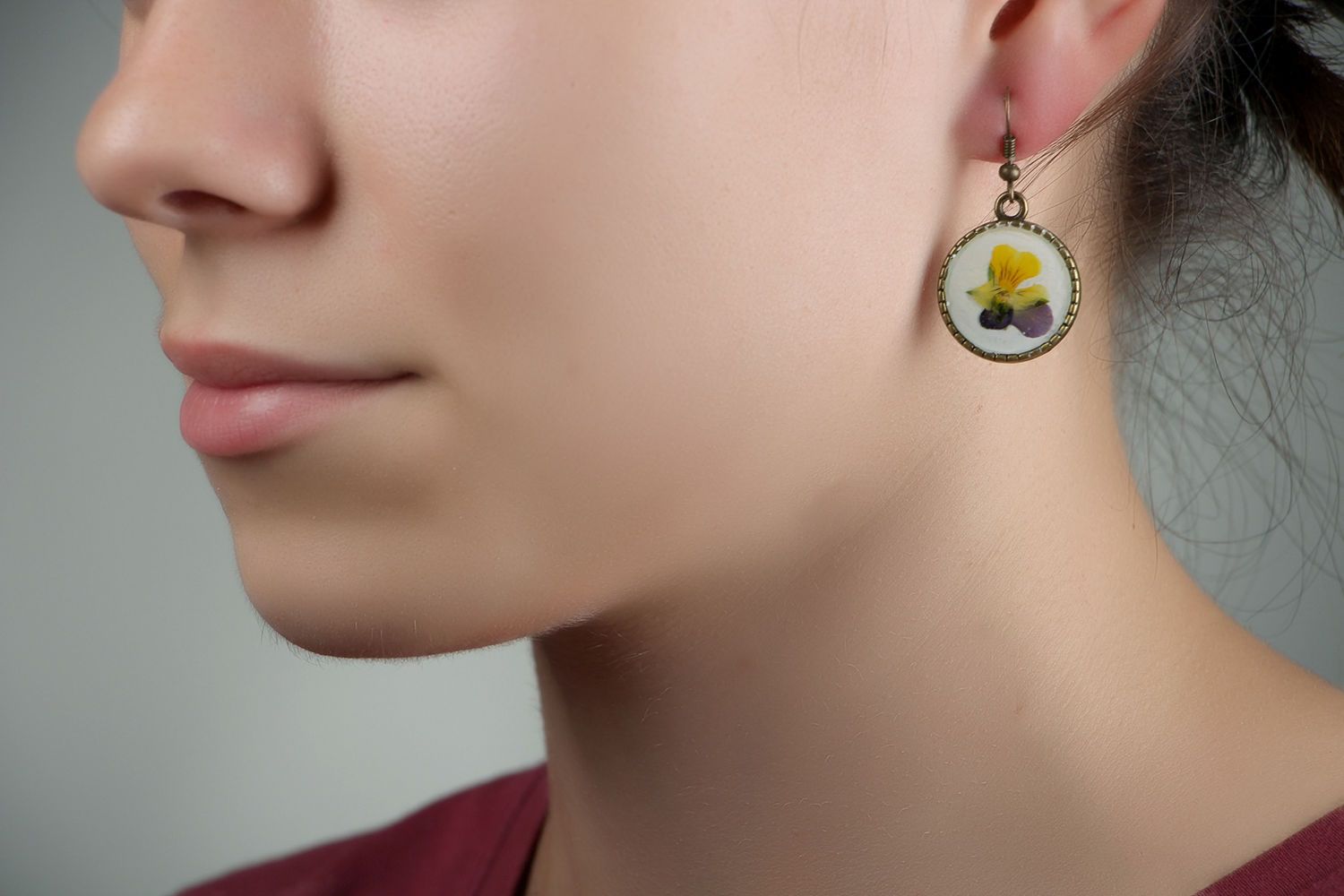 Beautiful earrings Pansies photo 5