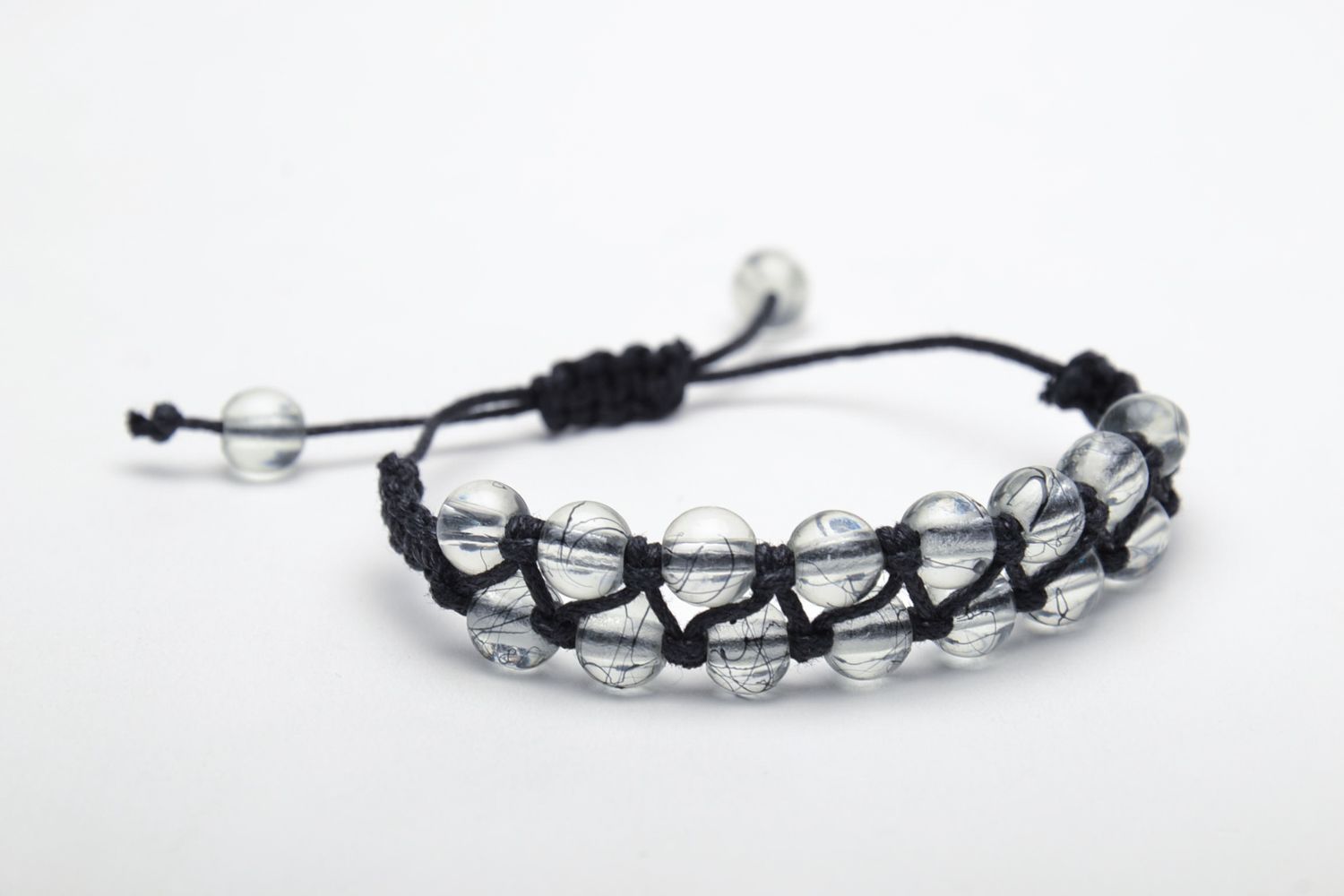 Bracelet en perles de verre transparentes tressé de lacet pour femme fait main photo 3