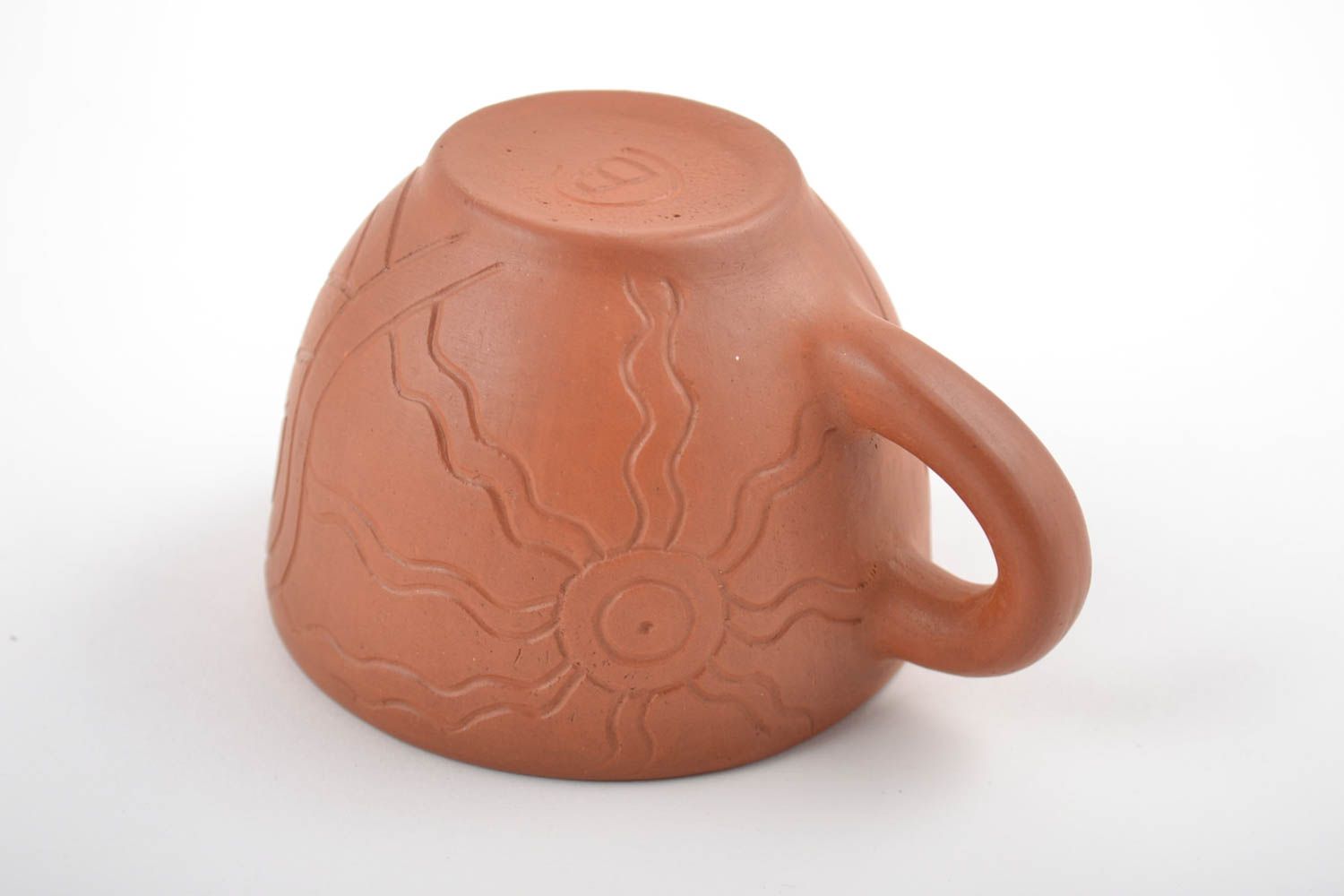 Handmade Keramik Tasse für Kaffee 100 ml klein braun aus Ton mit Muster foto 4