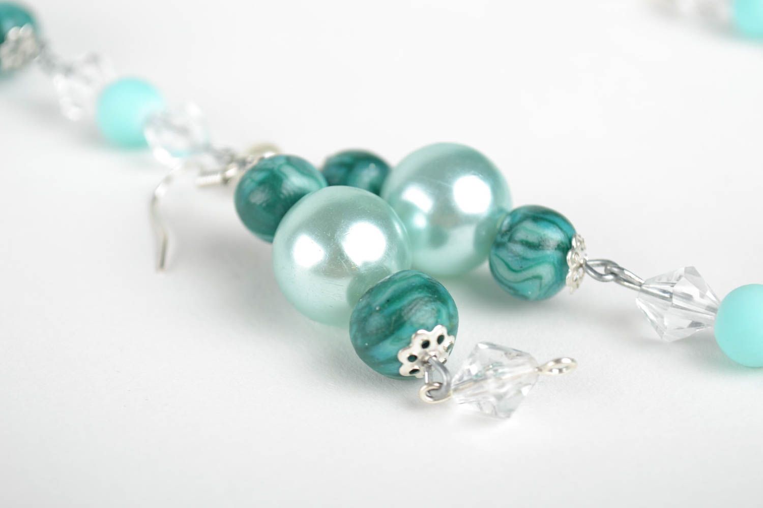 Handmade designer bijouterie made of beads polymer clay earrings and necklace photo 3