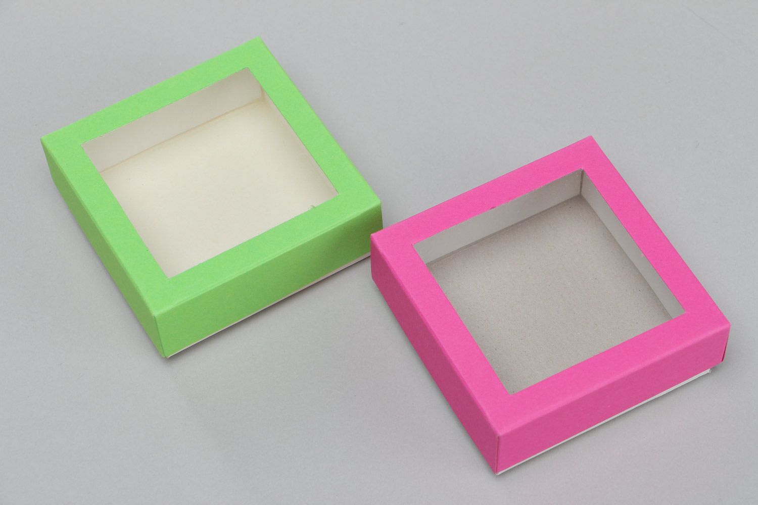 Petites boîtes pour cadeaux en carton PVC rose verte 2 pièces faites main photo 3