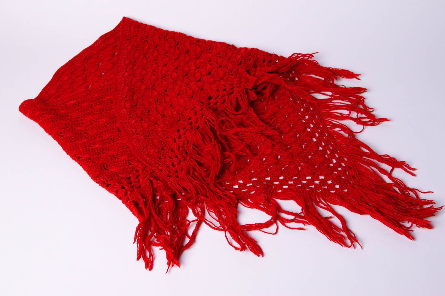 Вязаная шаль ручной работы женская накидка красный шейный платок теплый зимний фото 4