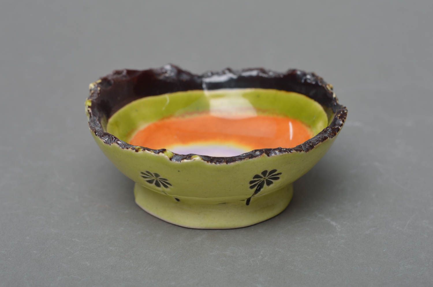 Small handmade colorful painted porcelain salad bowl photo 1