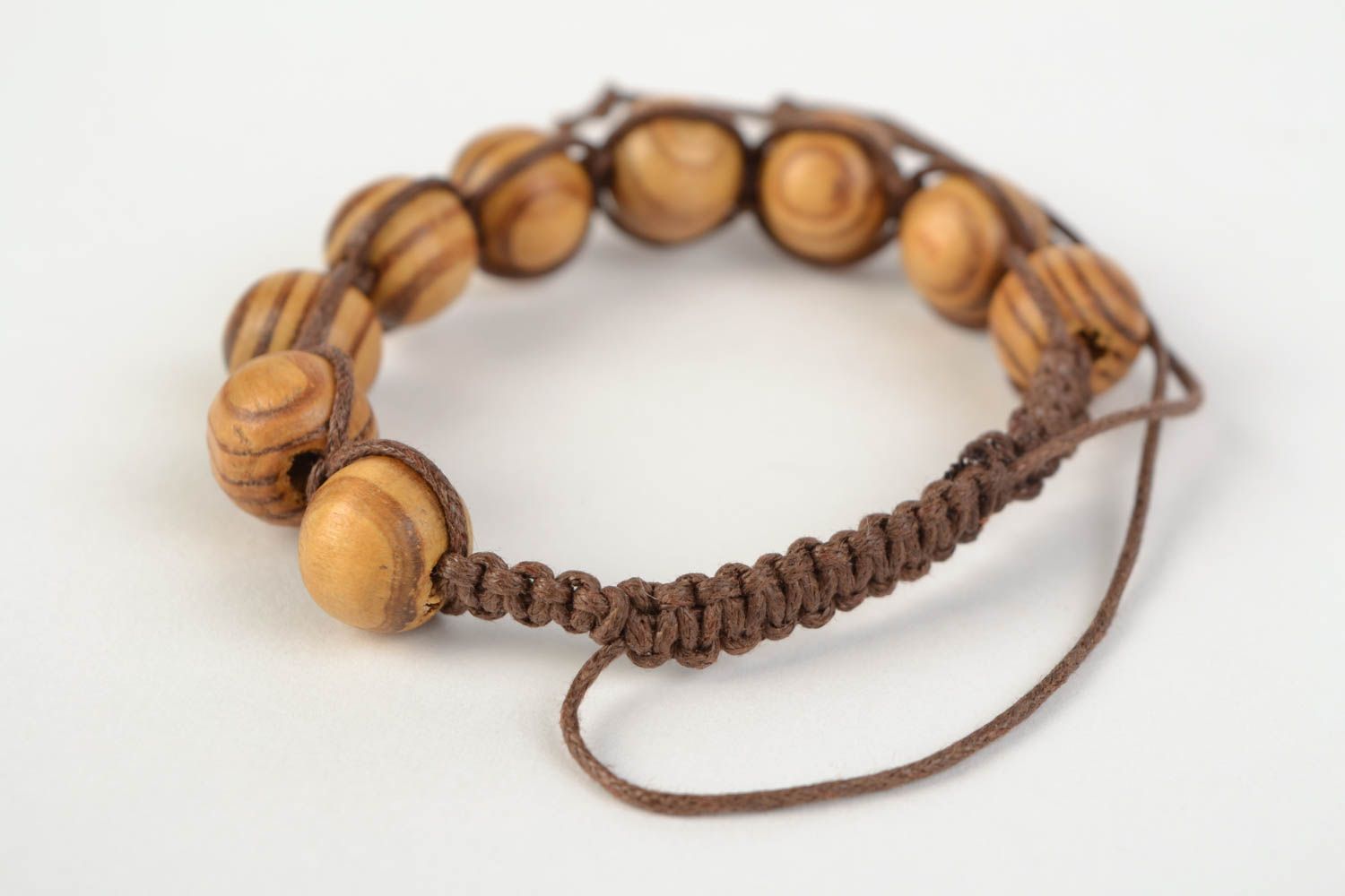 Handmade designer woven cotton cord bracelet with wooden beads photo 5