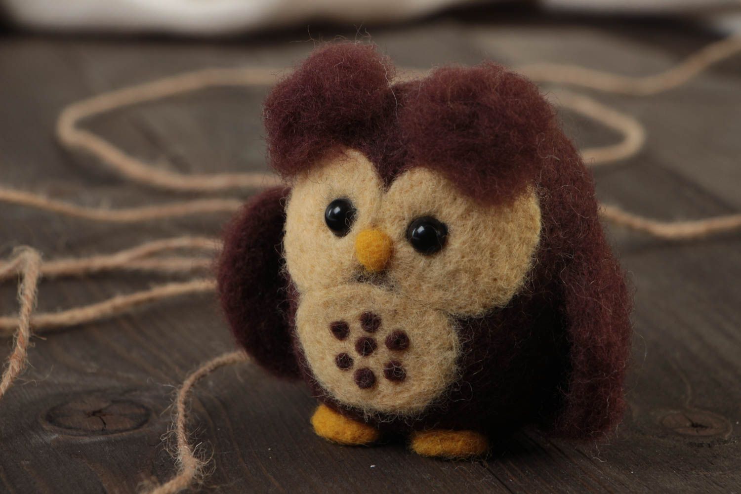 Nice small handmade collectible felted wool toy Owl for interior decor photo 1
