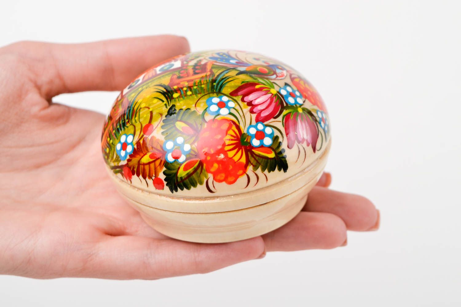 Petit Boîte à bijoux en bois fait main avec fleurs peintes Décoration maison photo 2