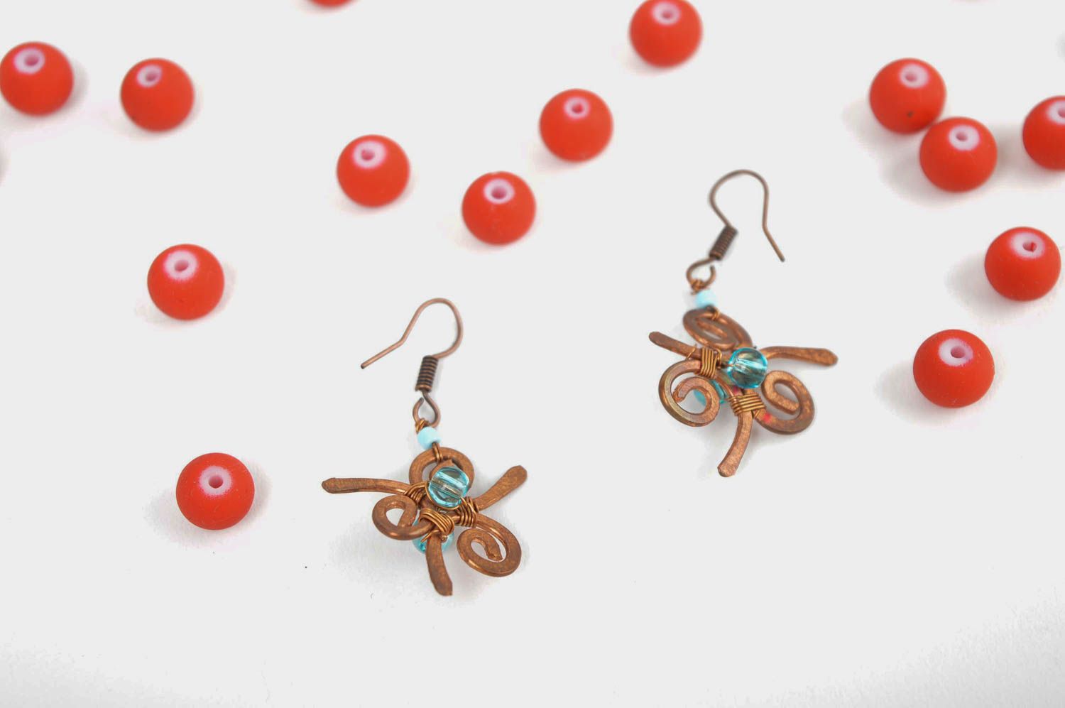 Handmade jewelry pretty earrings with beads wire wrap copper earrings girl gift photo 1
