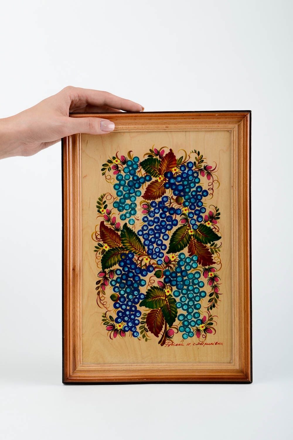 Tableau peint Déco fait main Idée déco maison avec grappes de raisin design photo 2