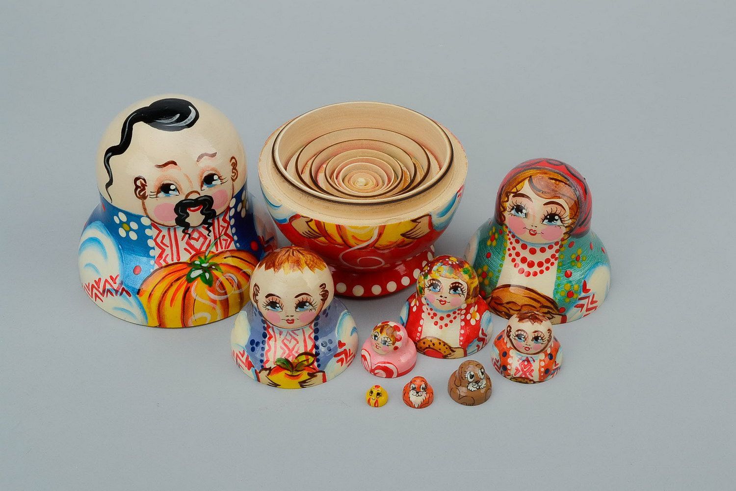 Handmade matryoshka doll Cossack's family photo 1