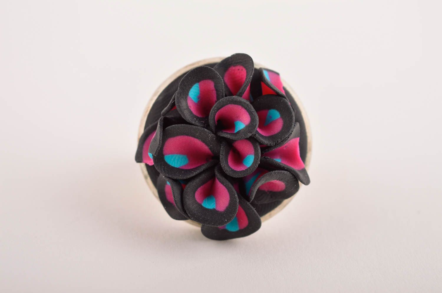 Кольцо ручной работы украшение из полимерной глины цветочное кольцо необычное фото 3