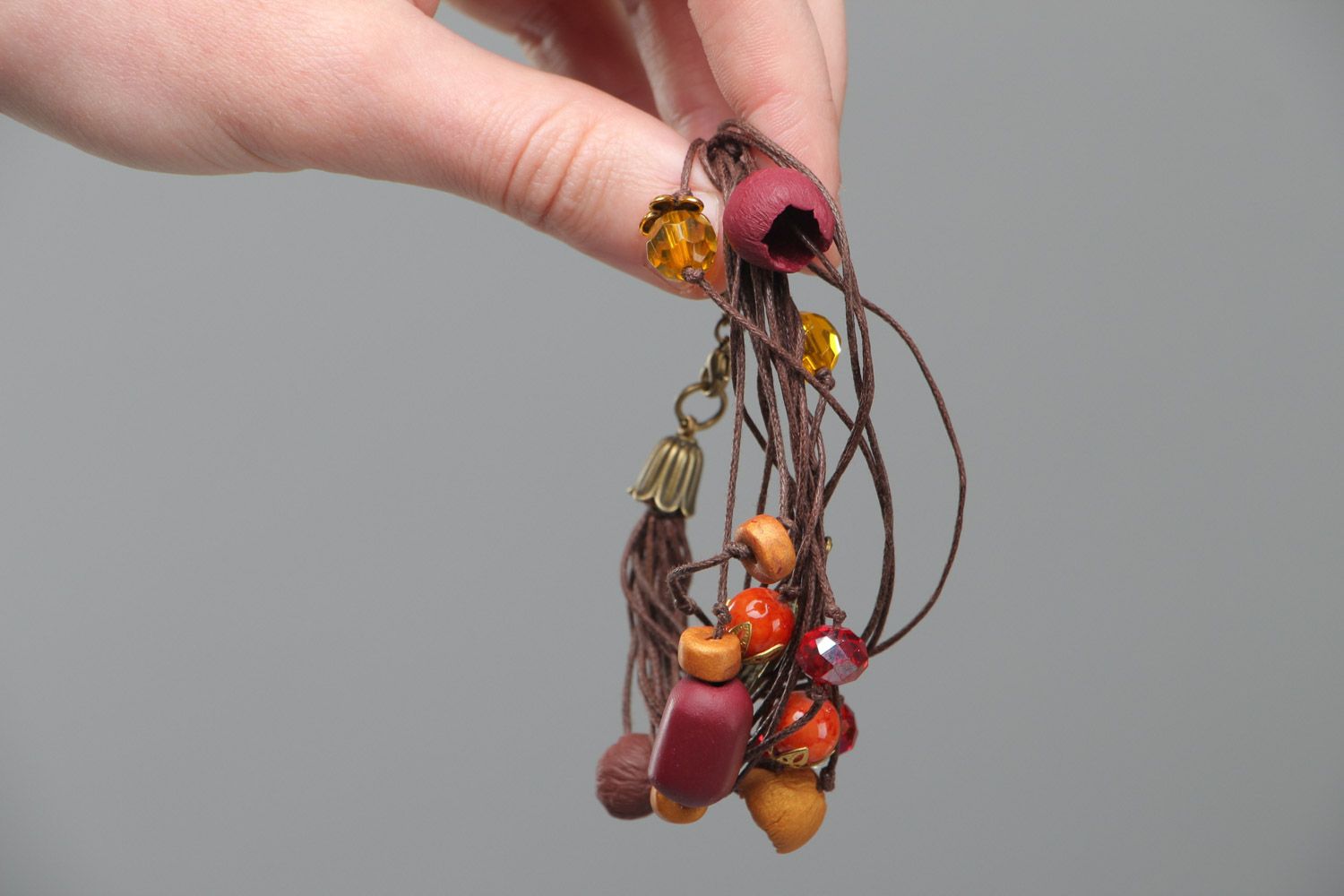 Bracelet en pâte polymère multirang marron fait main original pour femme photo 7