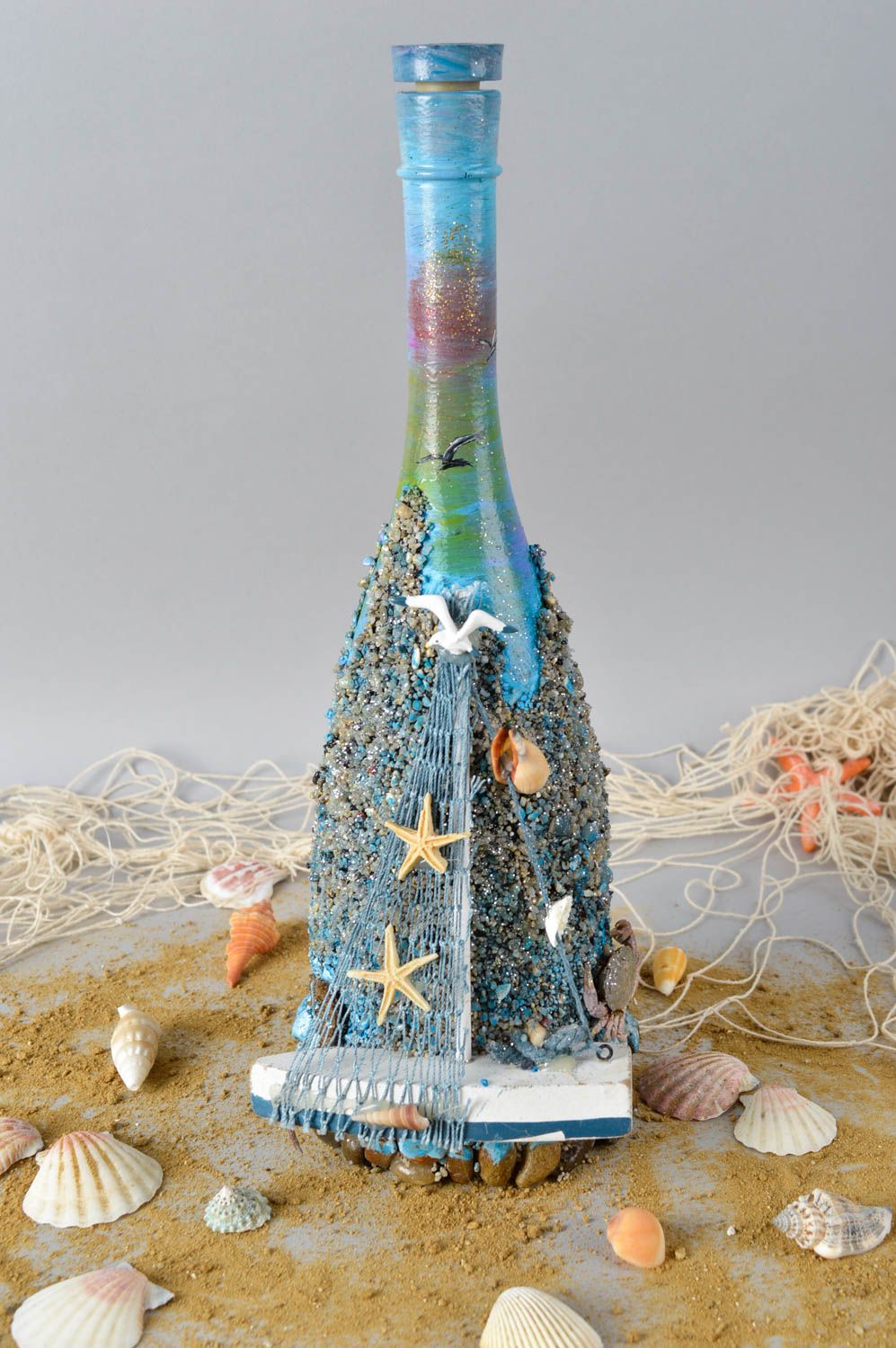 Стеклянная бутылка хэнд мэйд морская с песком украшение для дома декор квартиры фото 1