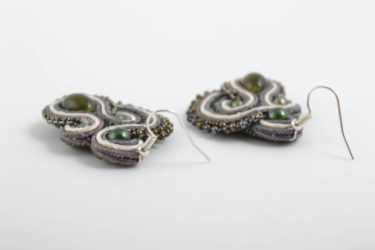 Handmade Soutache Ohrringe Designer Schmuck Accessoires für Frauen olivgrün foto 5