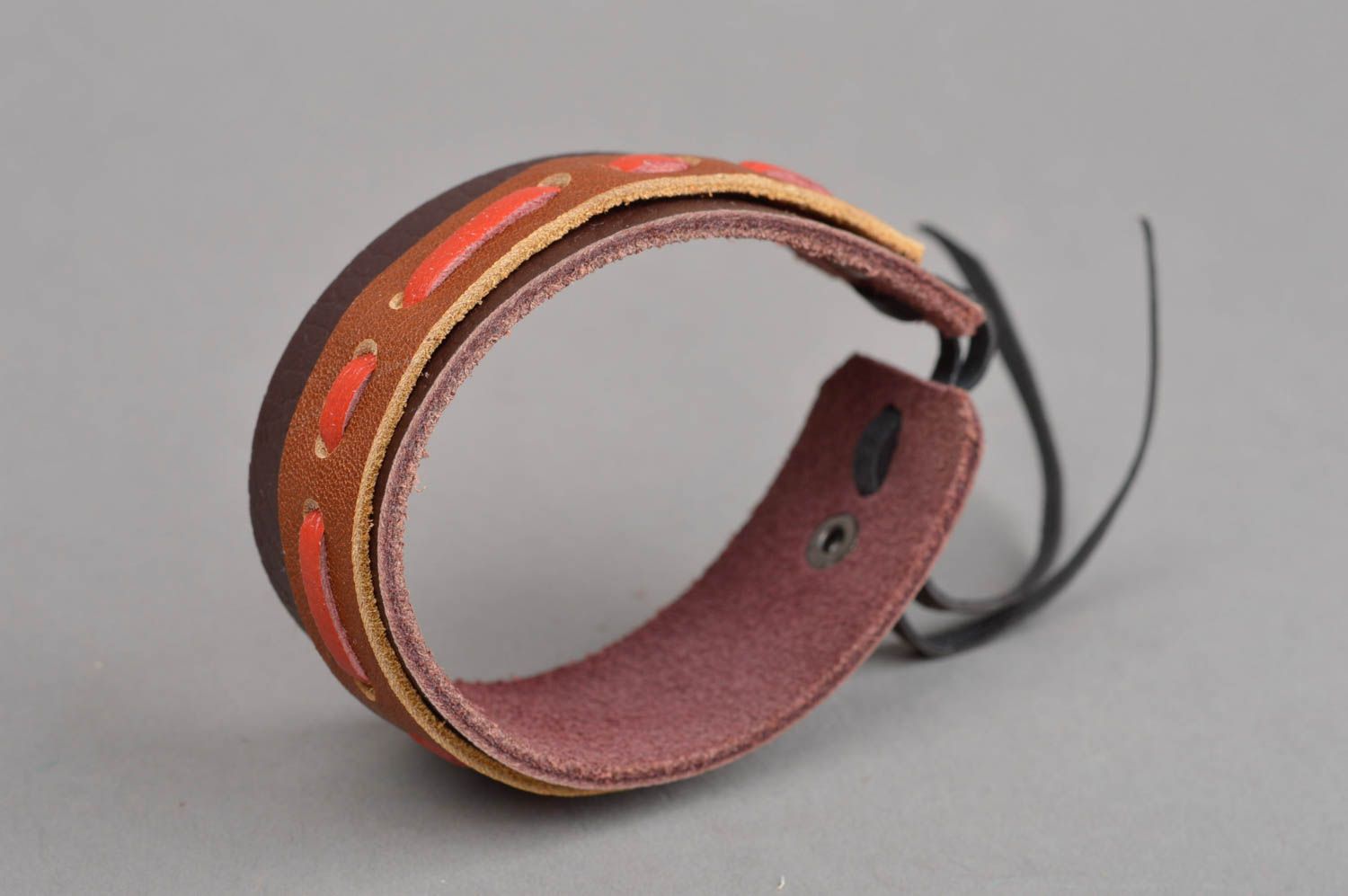 Pulsera de cuero hecha a mano regalo original brazalete artesanal color marrón foto 3