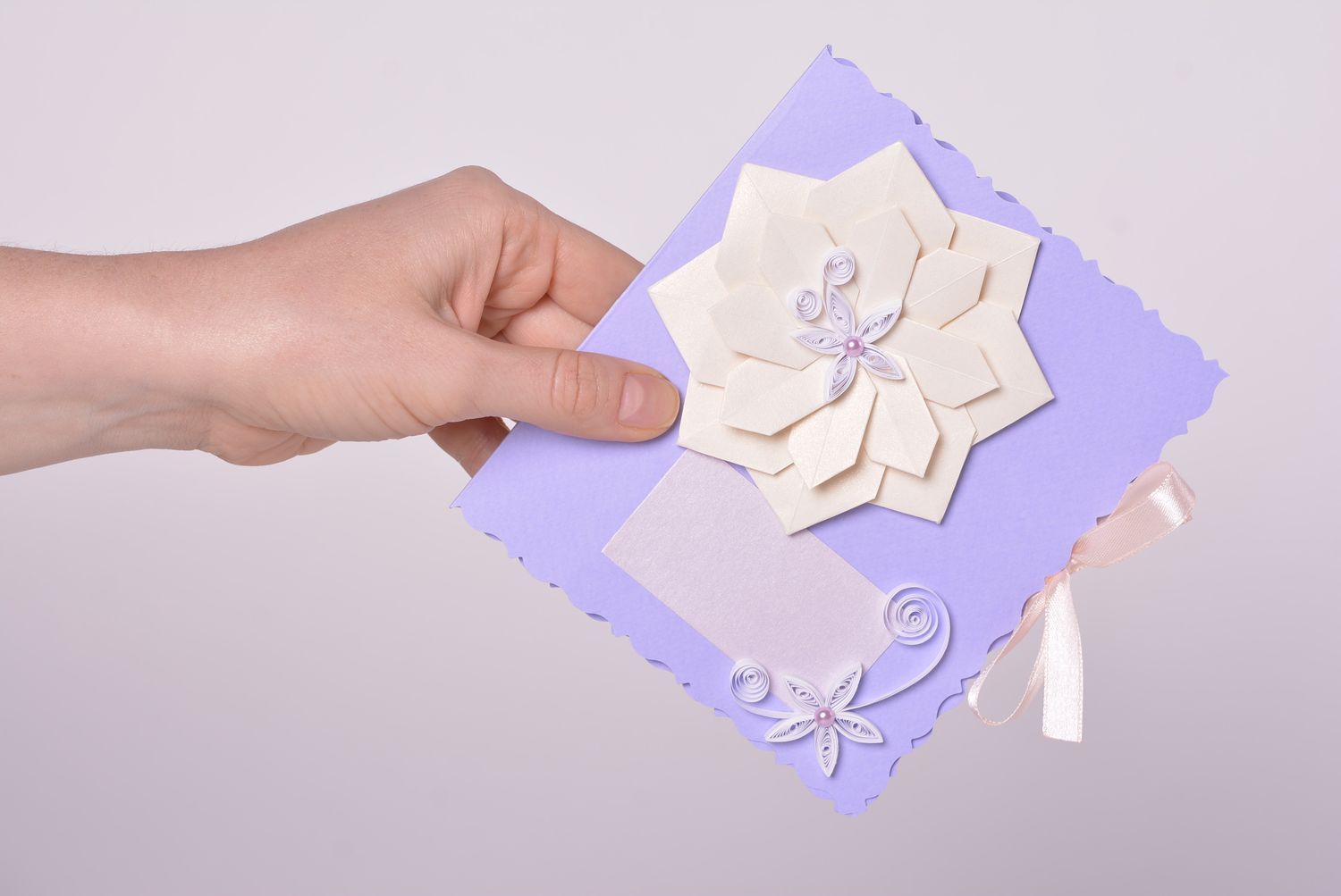 Carte de voeux fait main en carton mauve avec fleur originale Idée cadeau photo 4