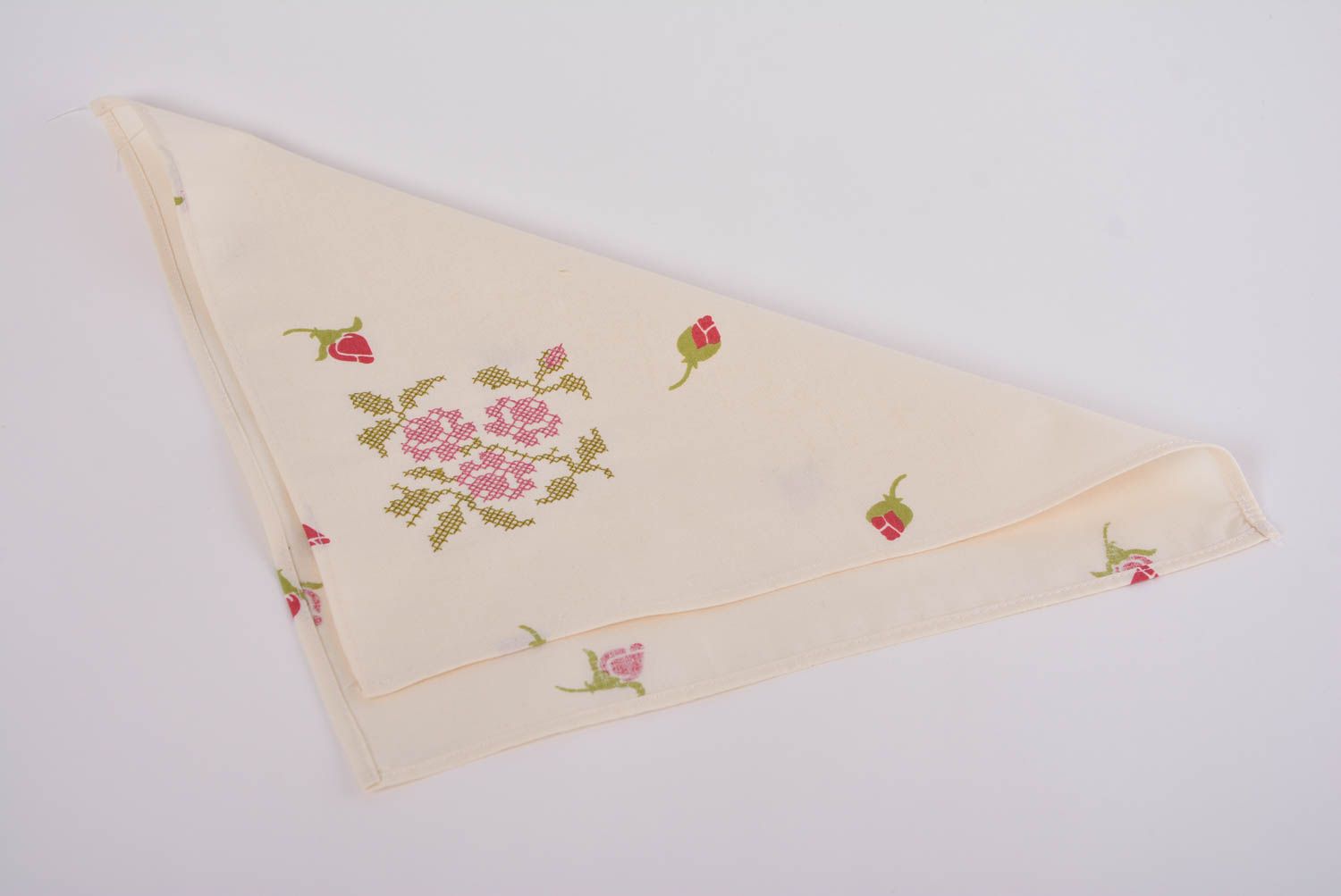 Serviette de table blanche en tissu de coton faite main brodée Fleurs roses photo 2