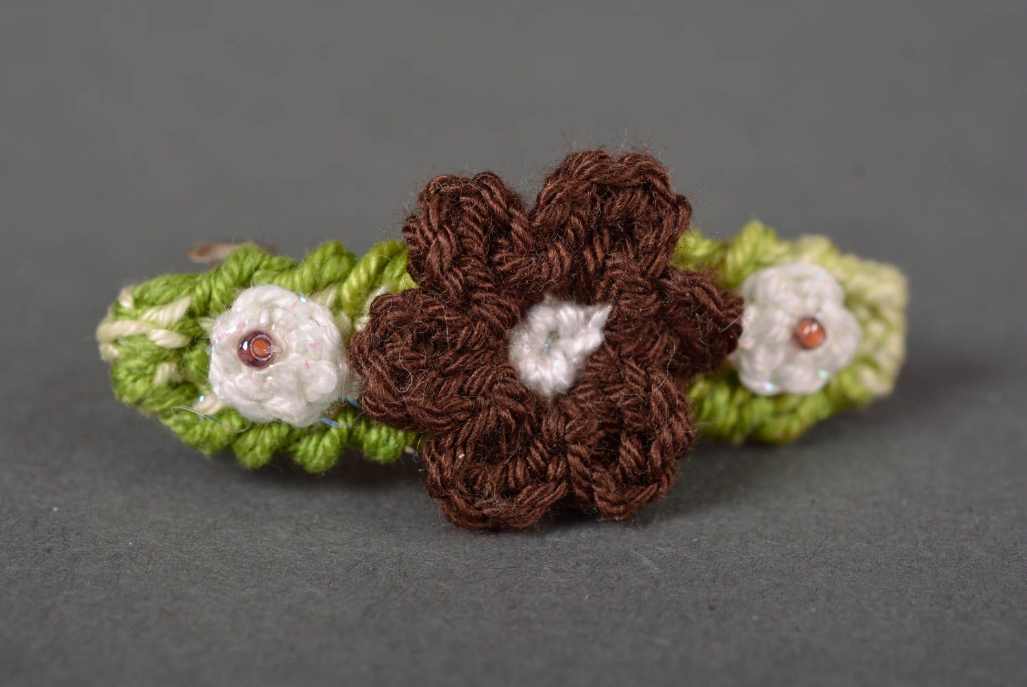 Unuusal handmade crochet flower barrette hair clip designer hair accessories photo 5