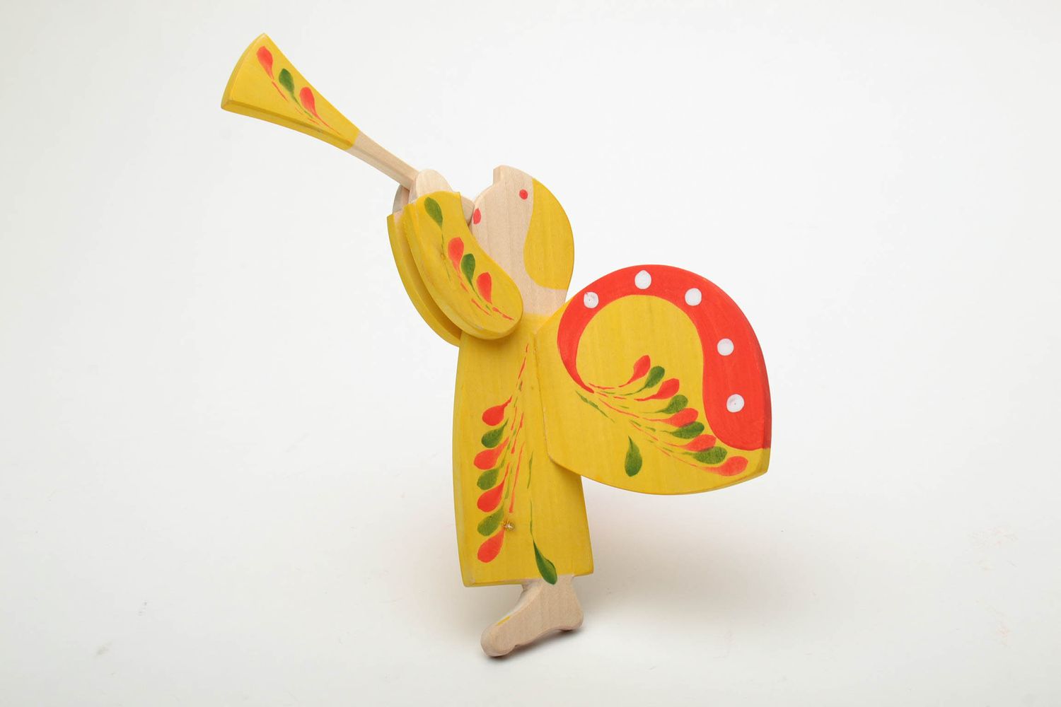 Handmade wooden eco toy in Ukrainian ethnic style Blowing Angel photo 2