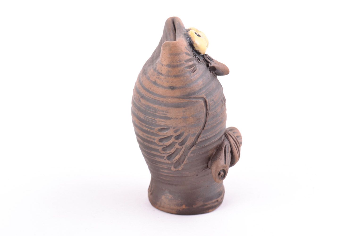 Handmade miniature souvenir ceramic statuette of funny owl of chocolate color photo 4