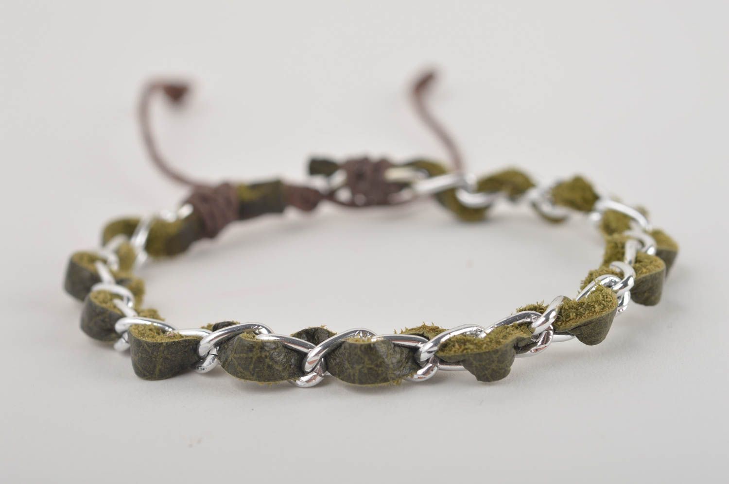 Bracelet cuir Bijou fait main chaîne Accessoire femme olive design original photo 2