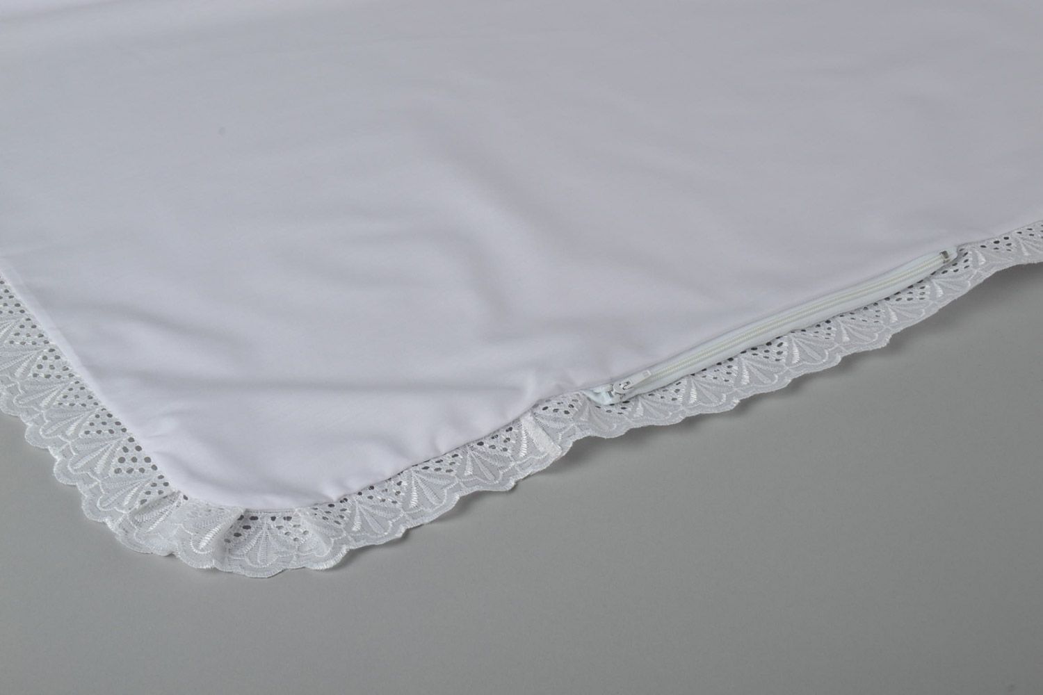 Handmade designer white cotton baby christening blanket with embroidered flowers photo 3