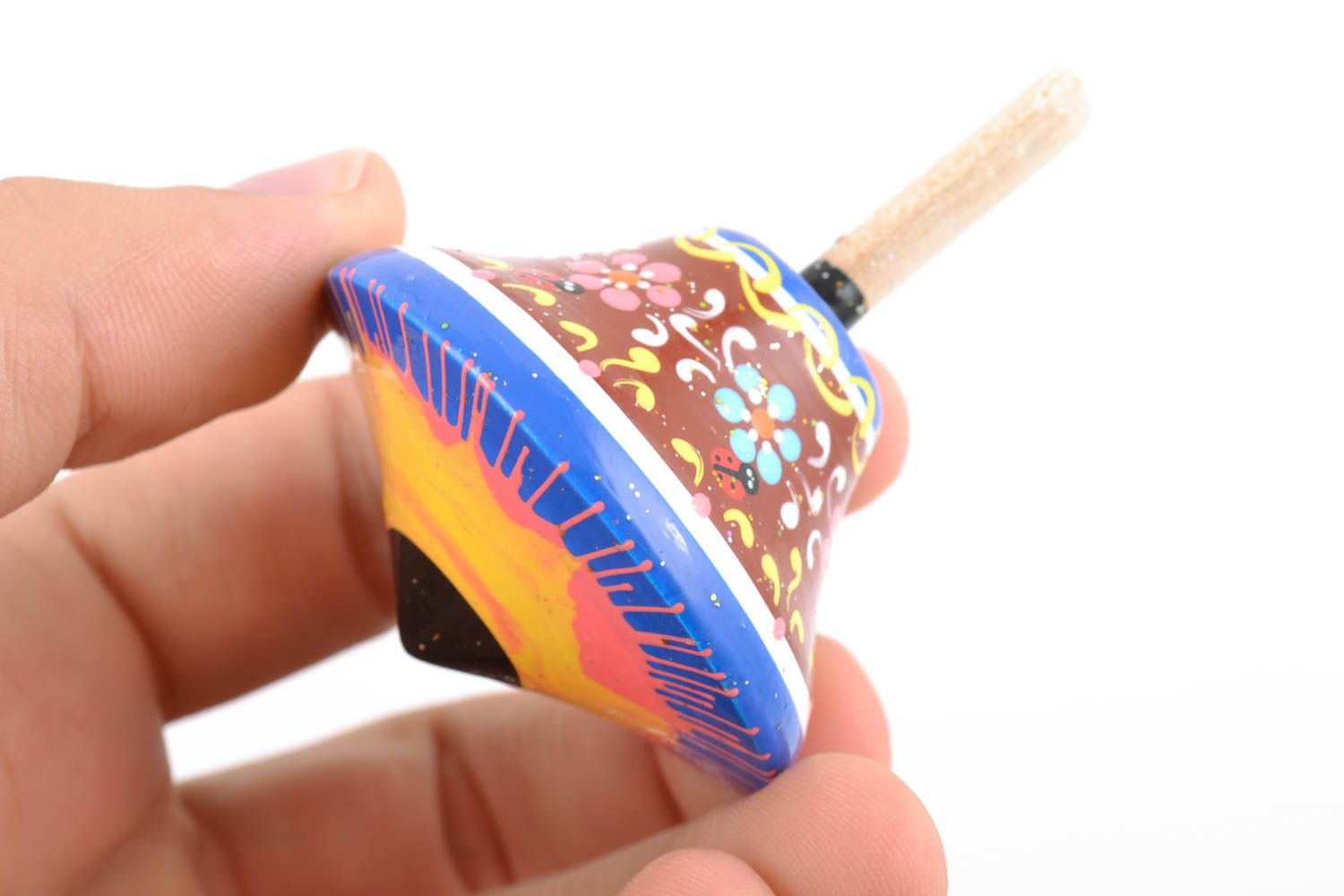 Beautiful designer wooden children's spinning top with painting handmade photo 2