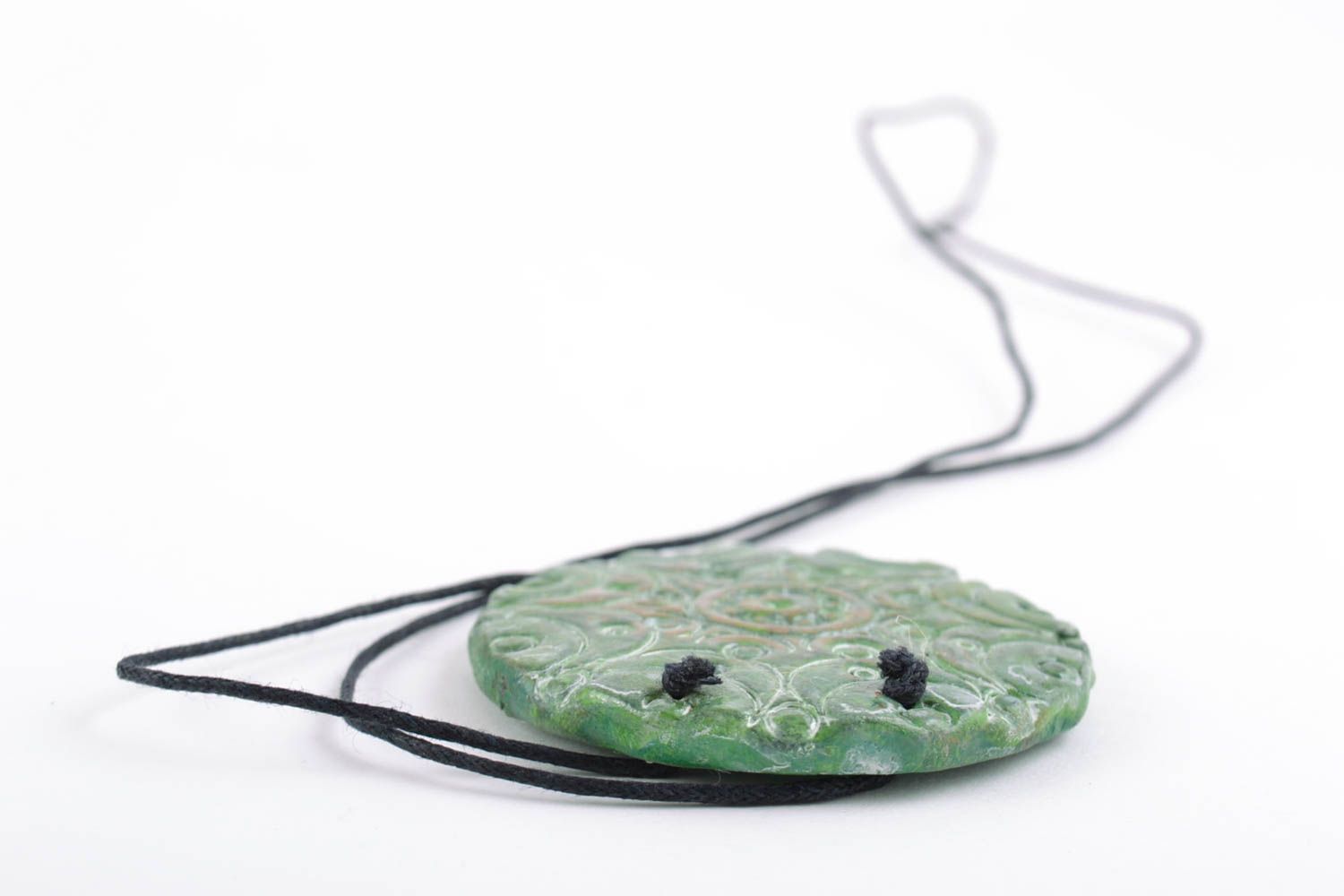 Handmade decorative round pendant in ethnic style green stylish accessory  photo 5