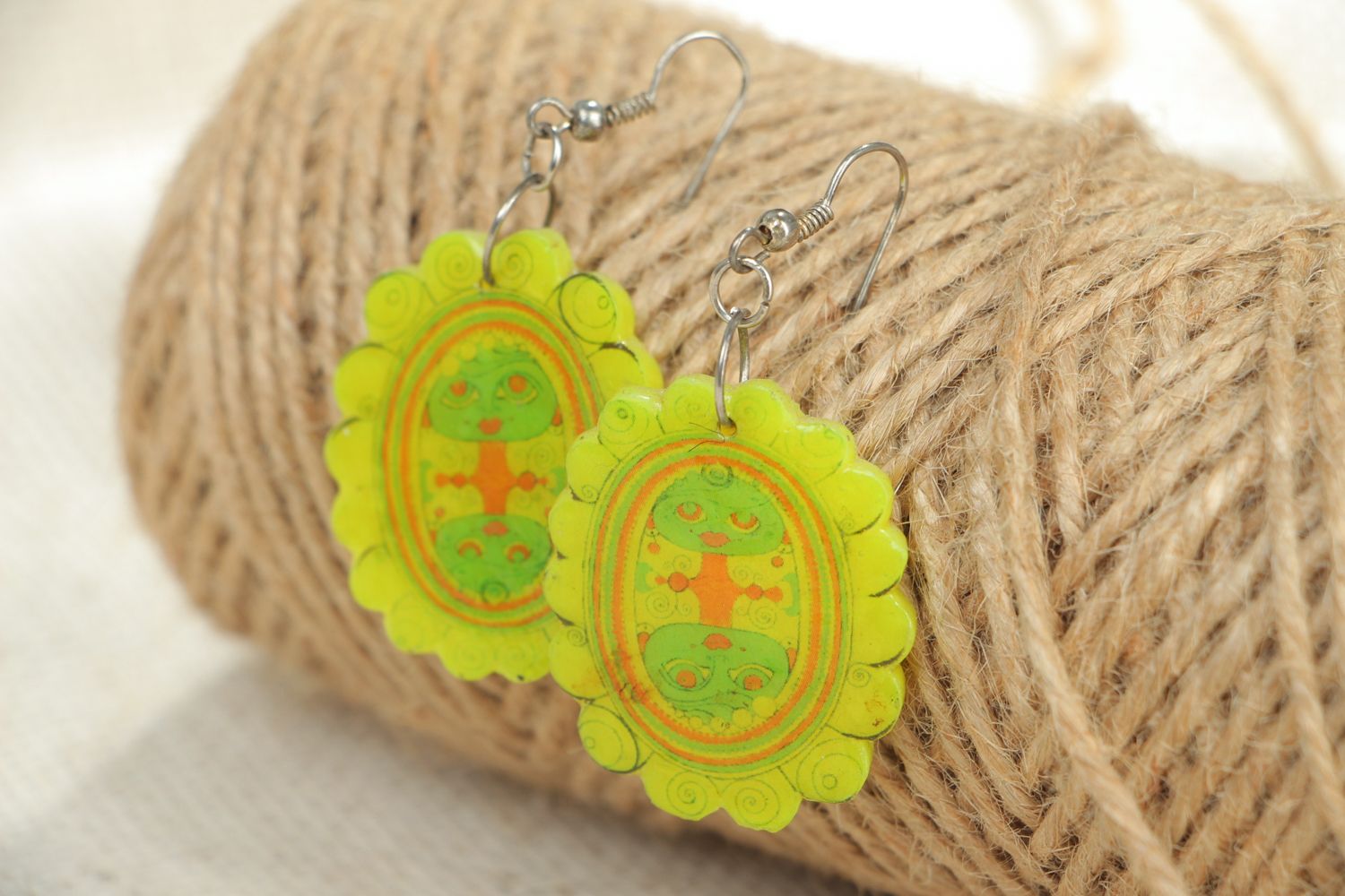 Painted plastic earrings Two Trees photo 4