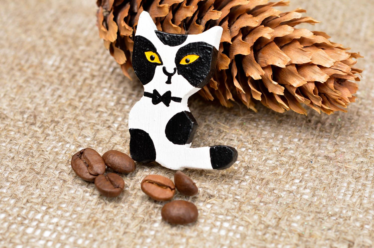 Broche artesanal de madera con forma de gatito accesorio de moda regalo original foto 1