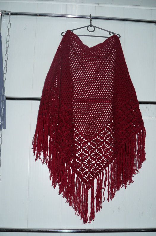 Écharpe tricotée au crochet ajourée rouge grande en mi-laine faite main femme photo 5