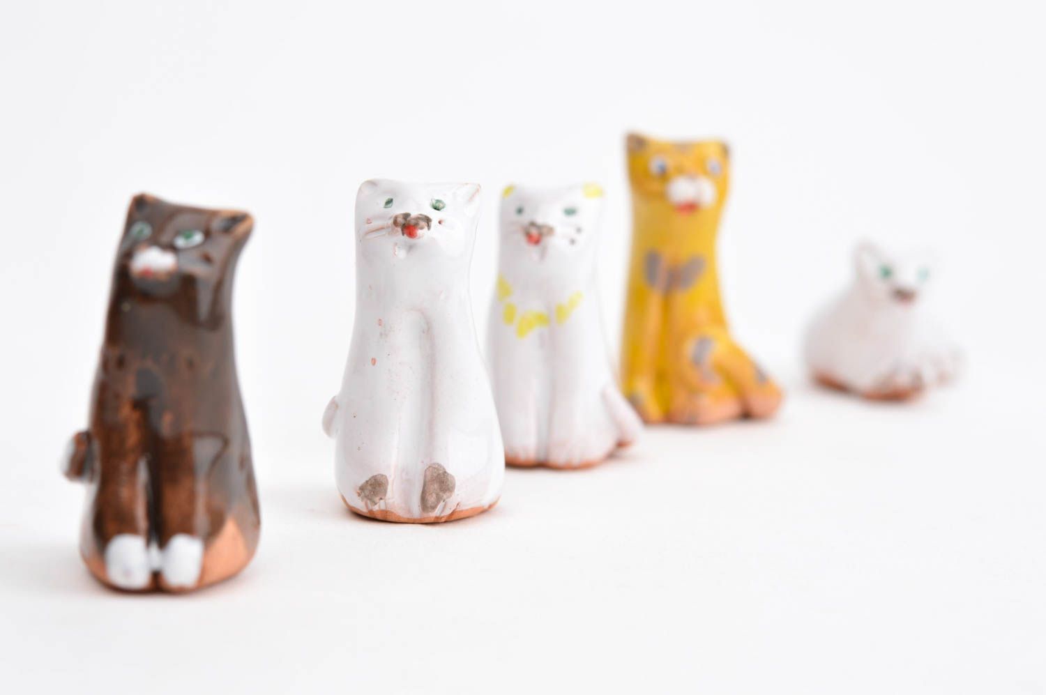 Figurines animaux Statuettes miniatures fait main 5 chats argile Déco intérieur photo 9