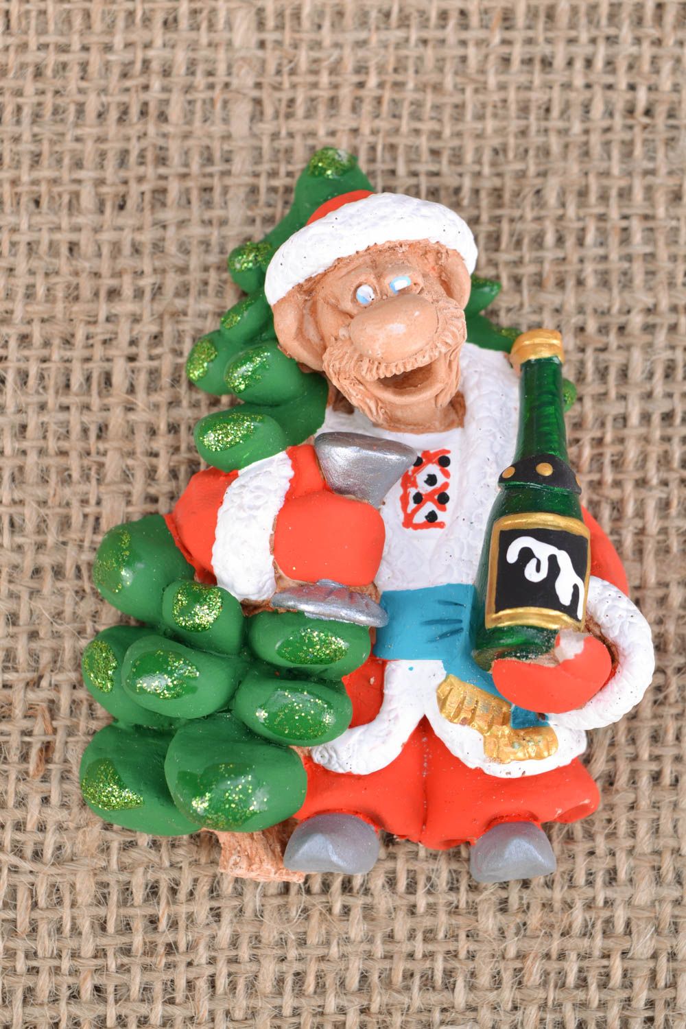Aimant frigo en céramique fait main décoration pour maison en forme de Père Noël photo 1