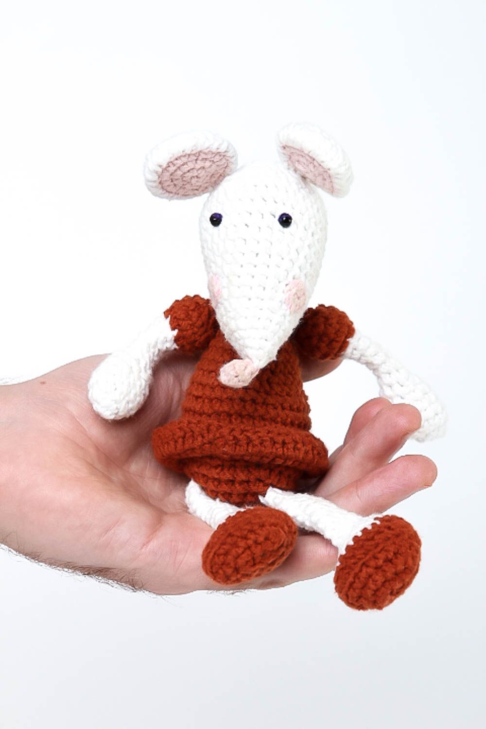 Jouet tricoté Peluche faite main souris blanche au crochet Cadeau enfant photo 5