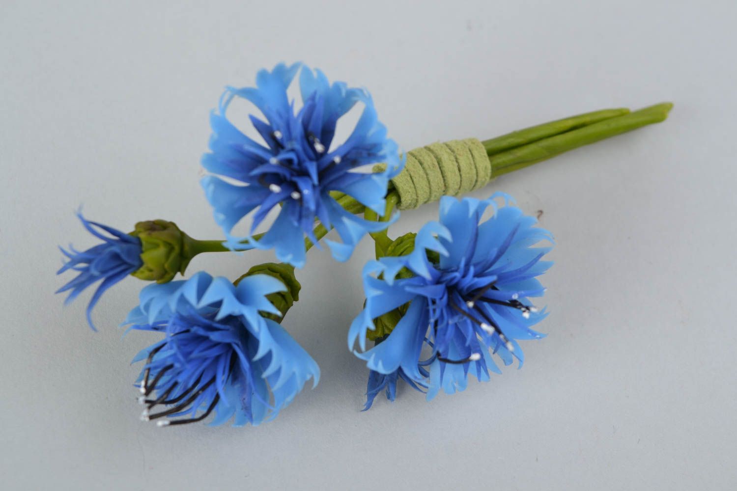 Hair clip made of self-hardening Thai clay Cornflowers photo 3