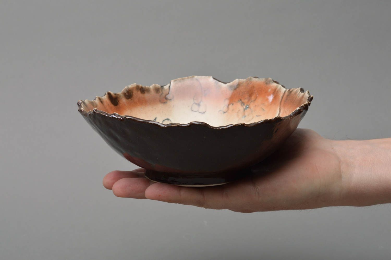 Beautiful cute unusual handmade round bowl covered with glaze Hydrangea photo 4