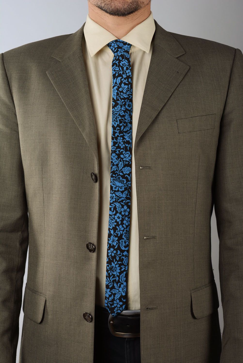 Cravate en coton originale Bleu sur noir photo 1