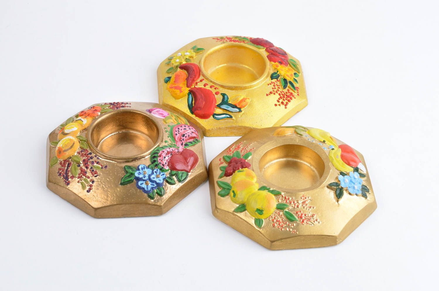 Set of 3 flat ceramic plate tea light candle holders 0,79 inches, 0,66 lb photo 3